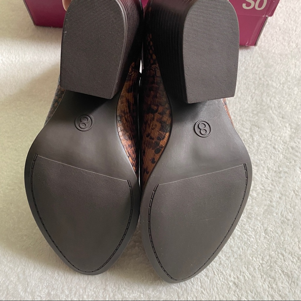 NEW SO Angelfish Snakeskin Pattern Brown Bootie Boots - Picture 3 of 7